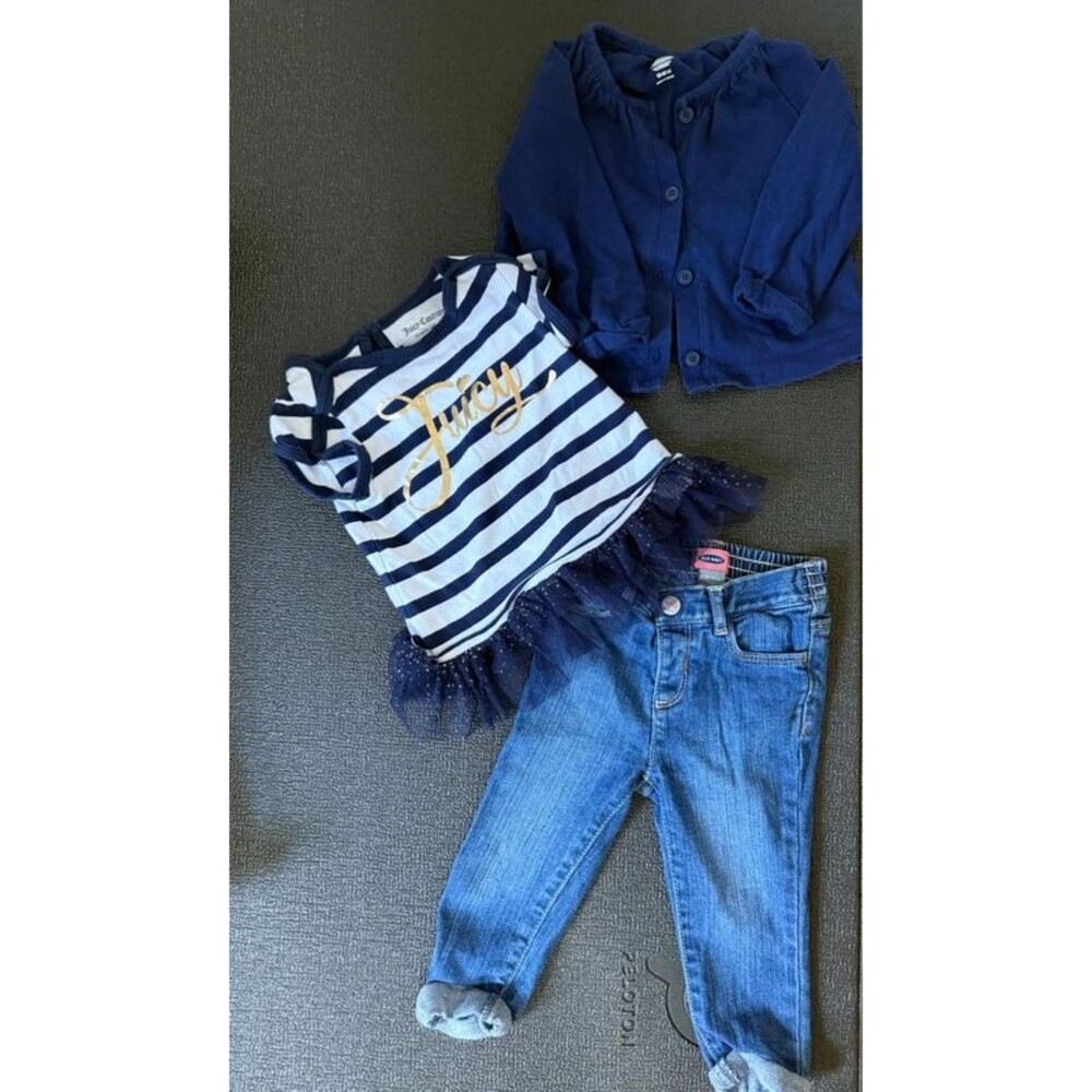 Juicy Couture Outfit Bundle Girls size 12-18 months Jeans Cardigan Top Set of 3